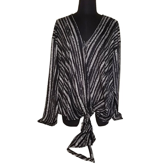 ASTR The Label  Size XL Womens Tie Front Top In Black & White Stripe      T23 - Picture 1 of 8